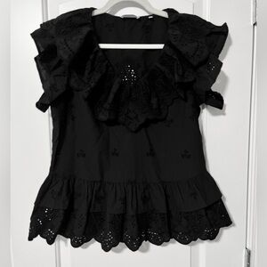 7 For All Mankind Eyelet Ruffle Top